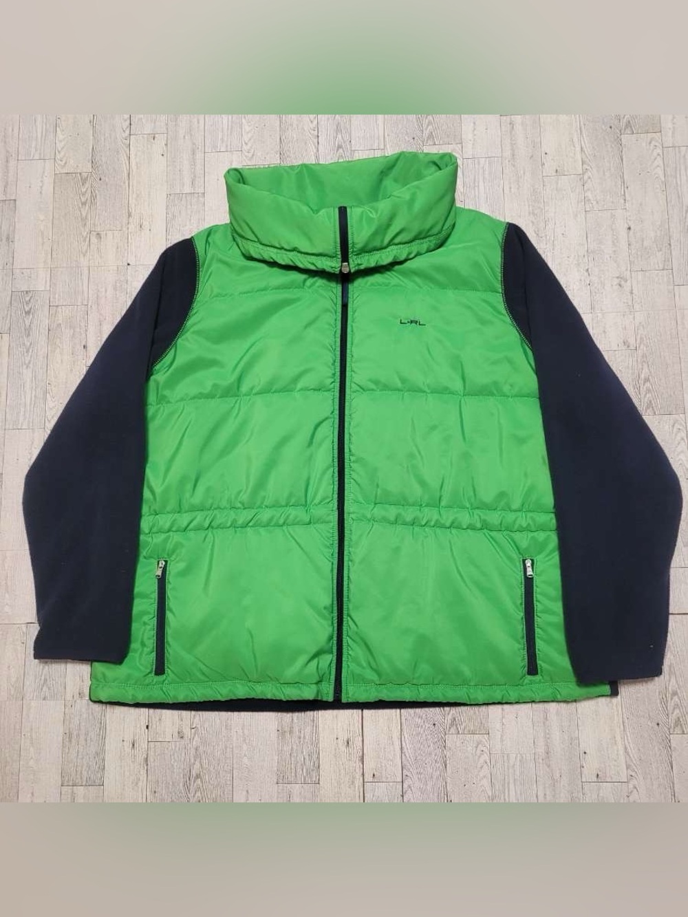 Women’s Lauren Ralph Lauren Green Blue Cowl Neck Puffer Jacket Size XXL